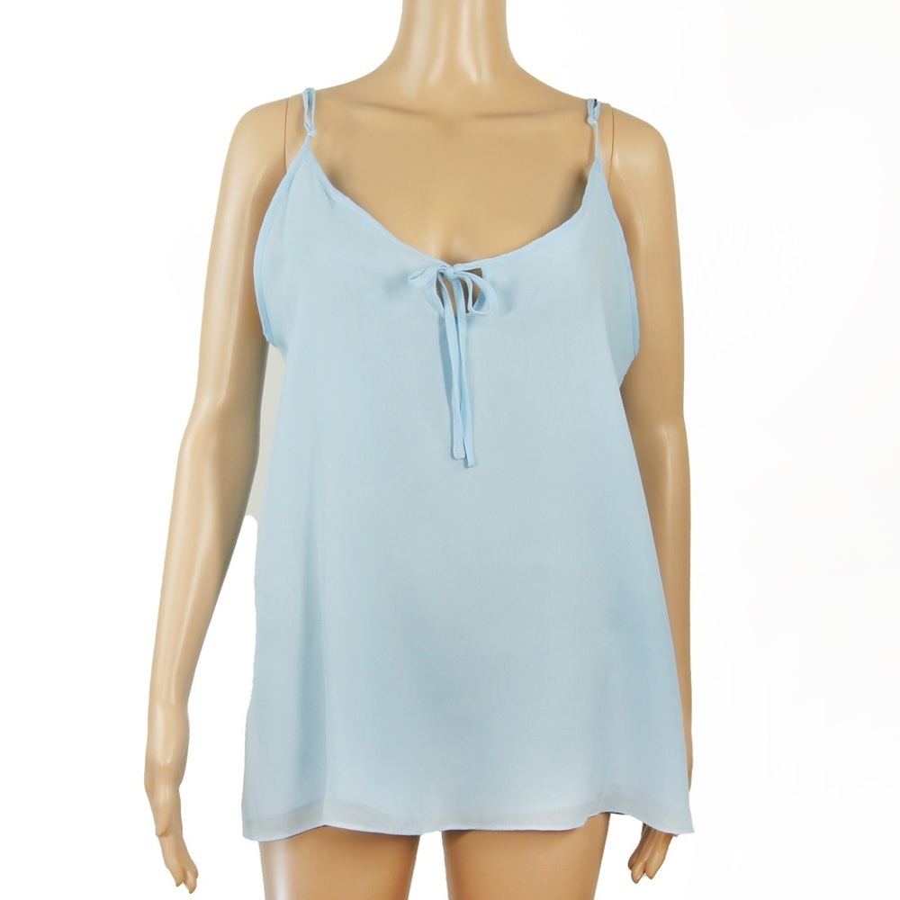 Vintage 90s Y2K Ice Blue Baby Doll Bow Collar Clean Minimalist Tank Top